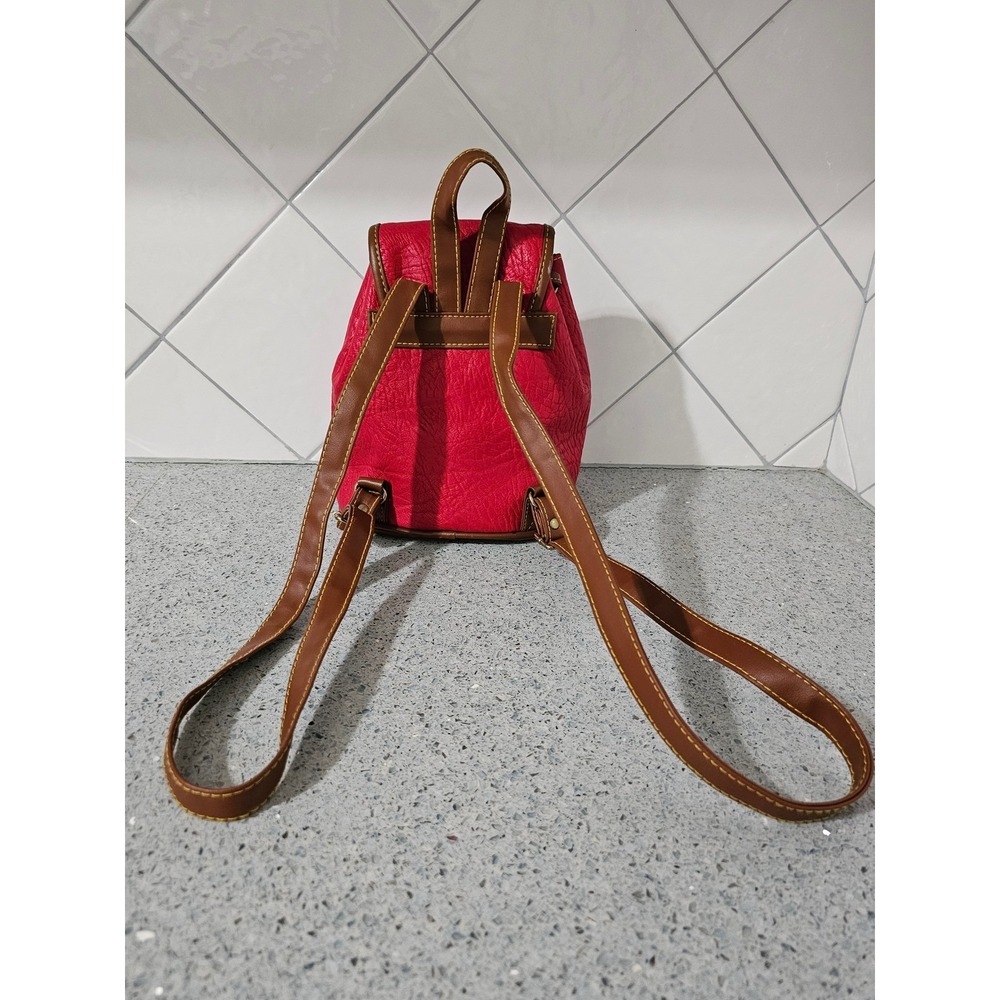 Vintage Mini Red Backpack Purse Pull String Butto… - image 3